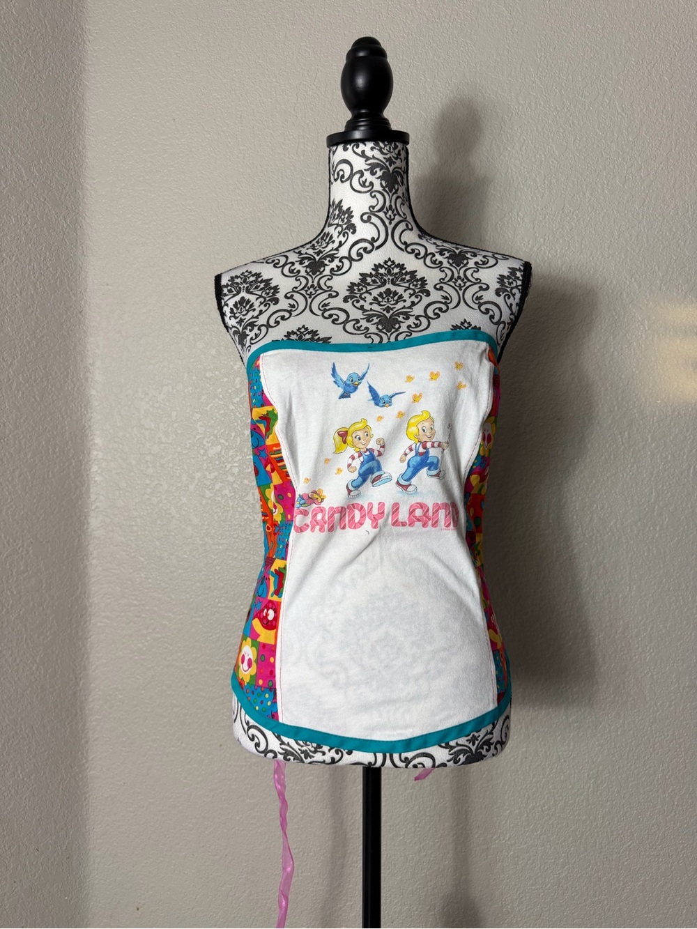 Candy Land Graphic Strapless Women’s Corset Top - White & Teal